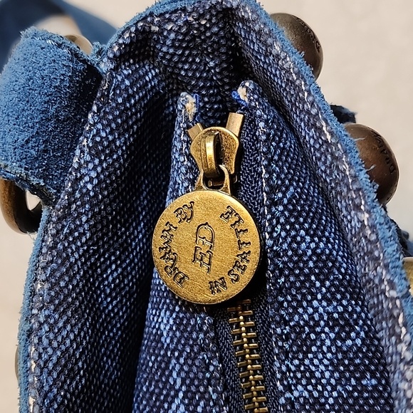 Ed Hardy Vintage Navy Felicia  Denim and Suede  Fringe Bag  Red Accents Rare- - Picture 9 of 16